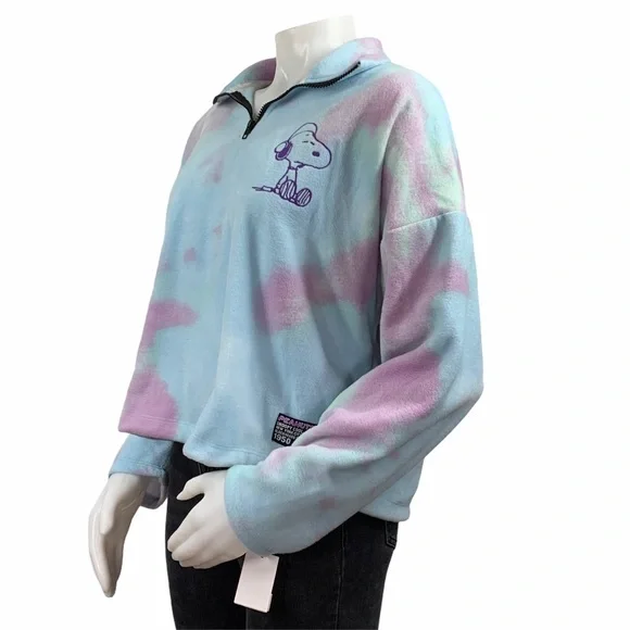 💜NWT Peanuts Tie-Dye 1/4 Zip Fleece Sweatshirt💜 - Picture 2 of 7